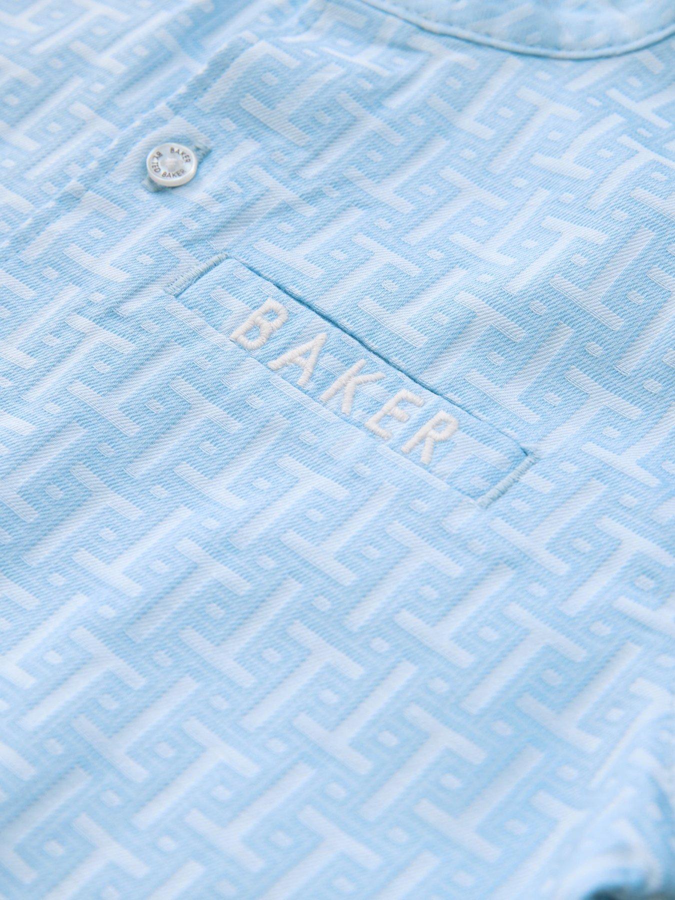 Image 7 of 7 of Ted Baker Older Boys Grandad Collar Short Sleeve Shirt - Blue