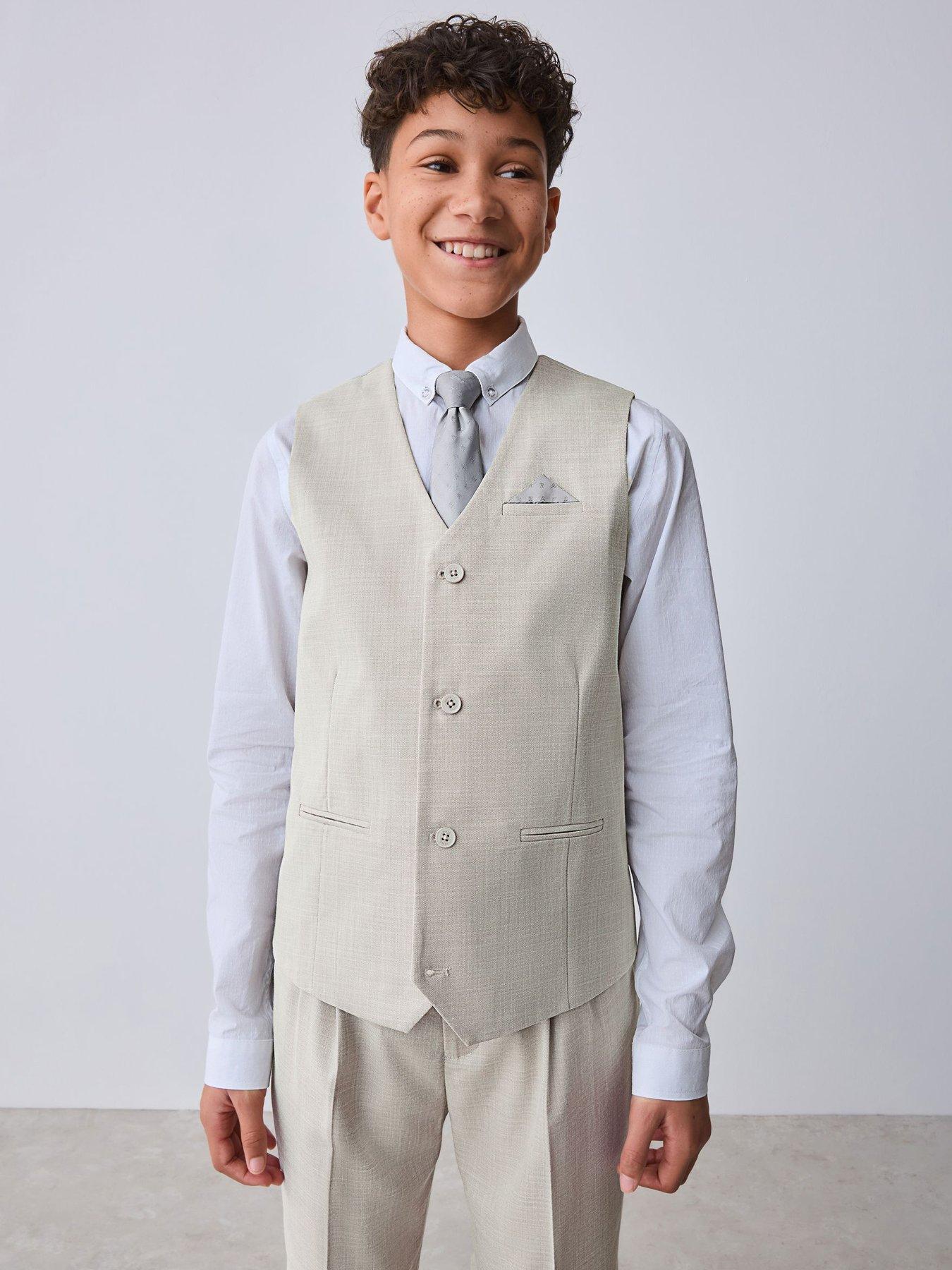 Ted Baker Boys Long Sleeved Waistcoat, Shirt and Tie Set - Beige