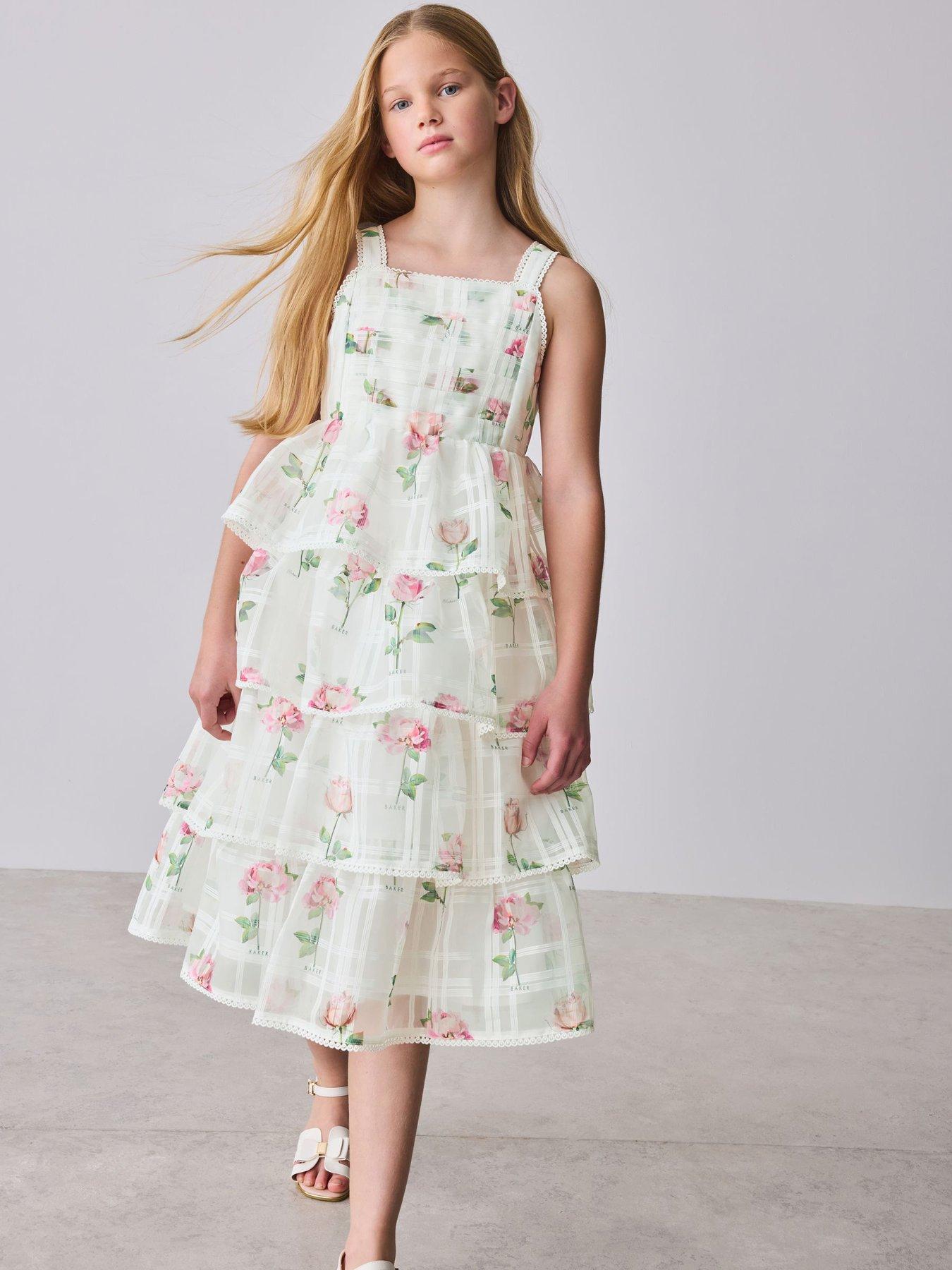Ted Baker Girls Tiered Floral Occasion Dress - White