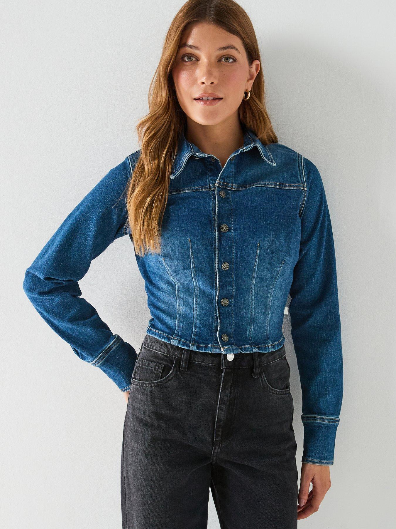 Guess Jeans Long Sleeve Fitted Cropped Shacket