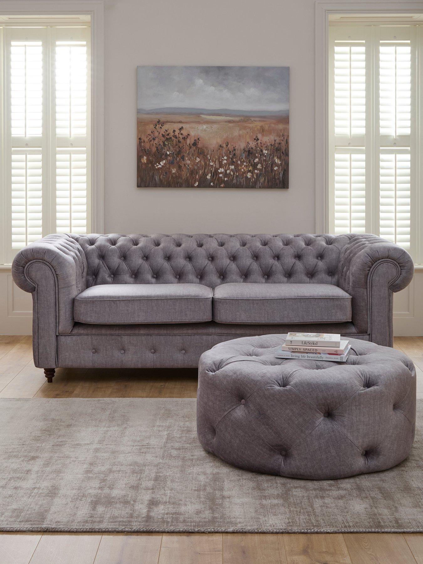 Image 1 of 7 of The Very Collection Laura 3 + Round Footstool - Grey