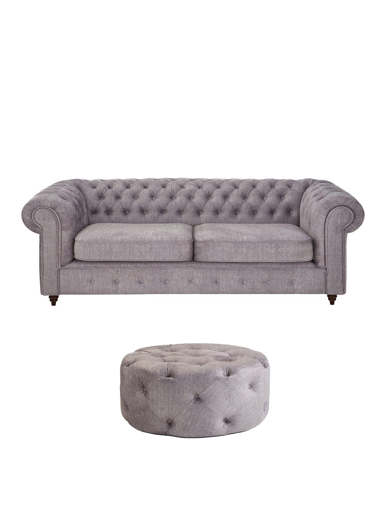 Image 2 of 7 of The Very Collection Laura 3 + Round Footstool - Grey