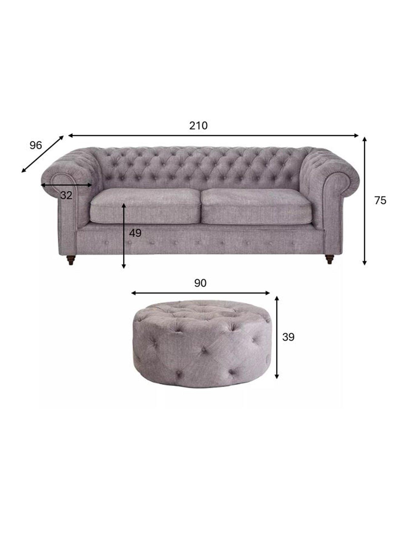 Image 7 of 7 of The Very Collection Laura 3 + Round Footstool - Grey