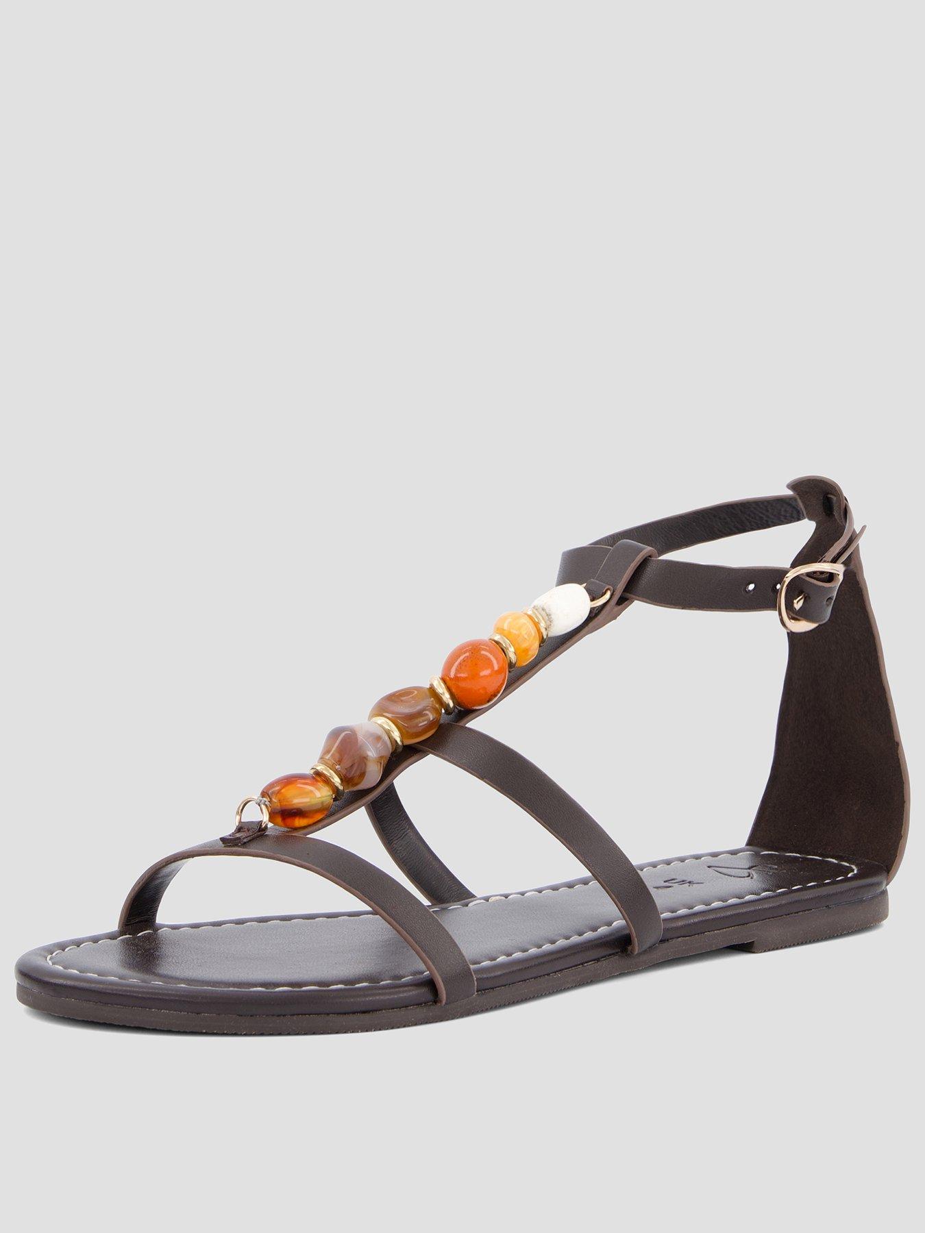 The Very Collection Beaded Flat Sandal - Brown