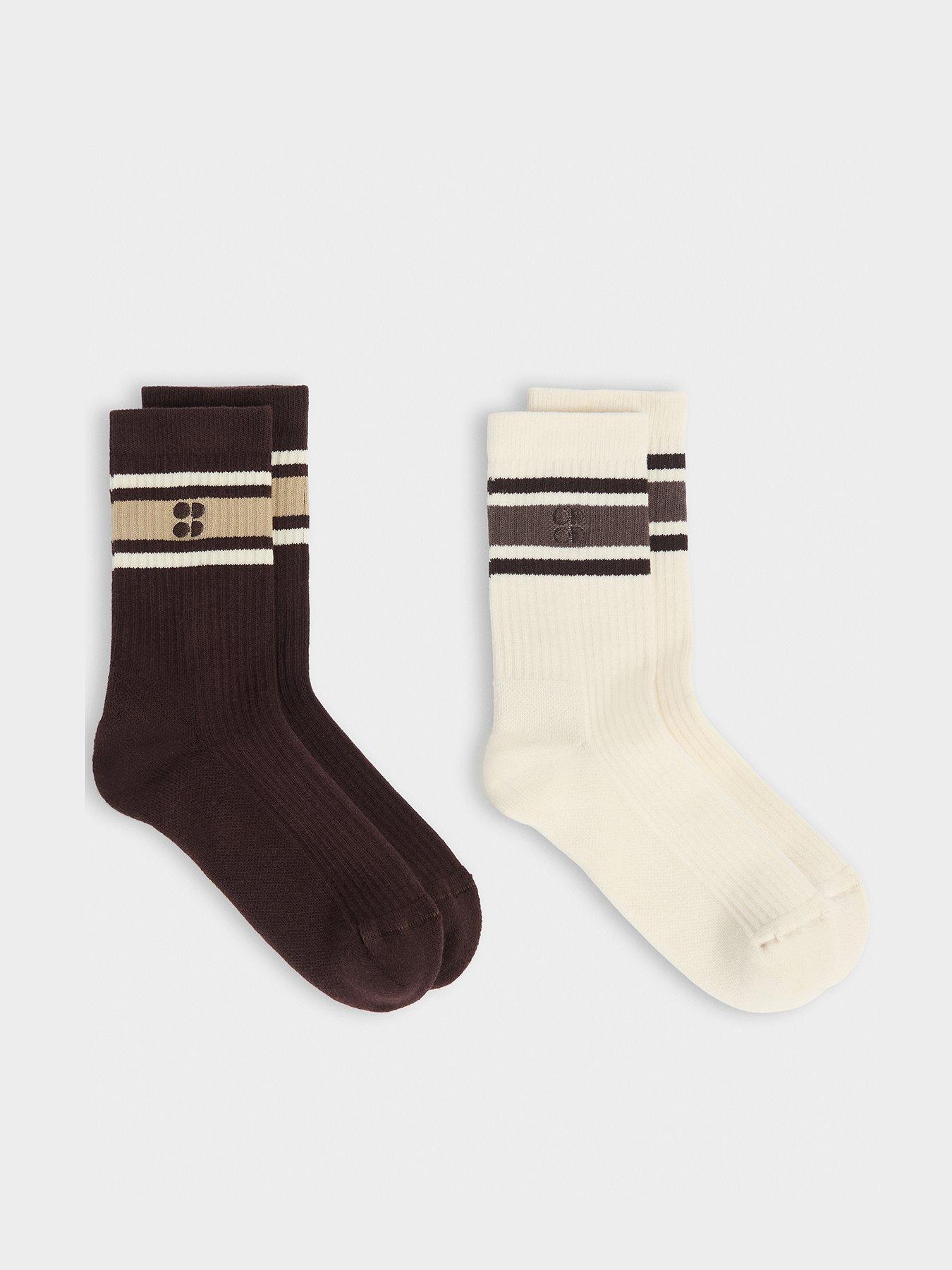 Sweaty Betty Womens Training Lifestyle Ribbed Crew Sock 2 Pack - Sable Brown/Creme Beige