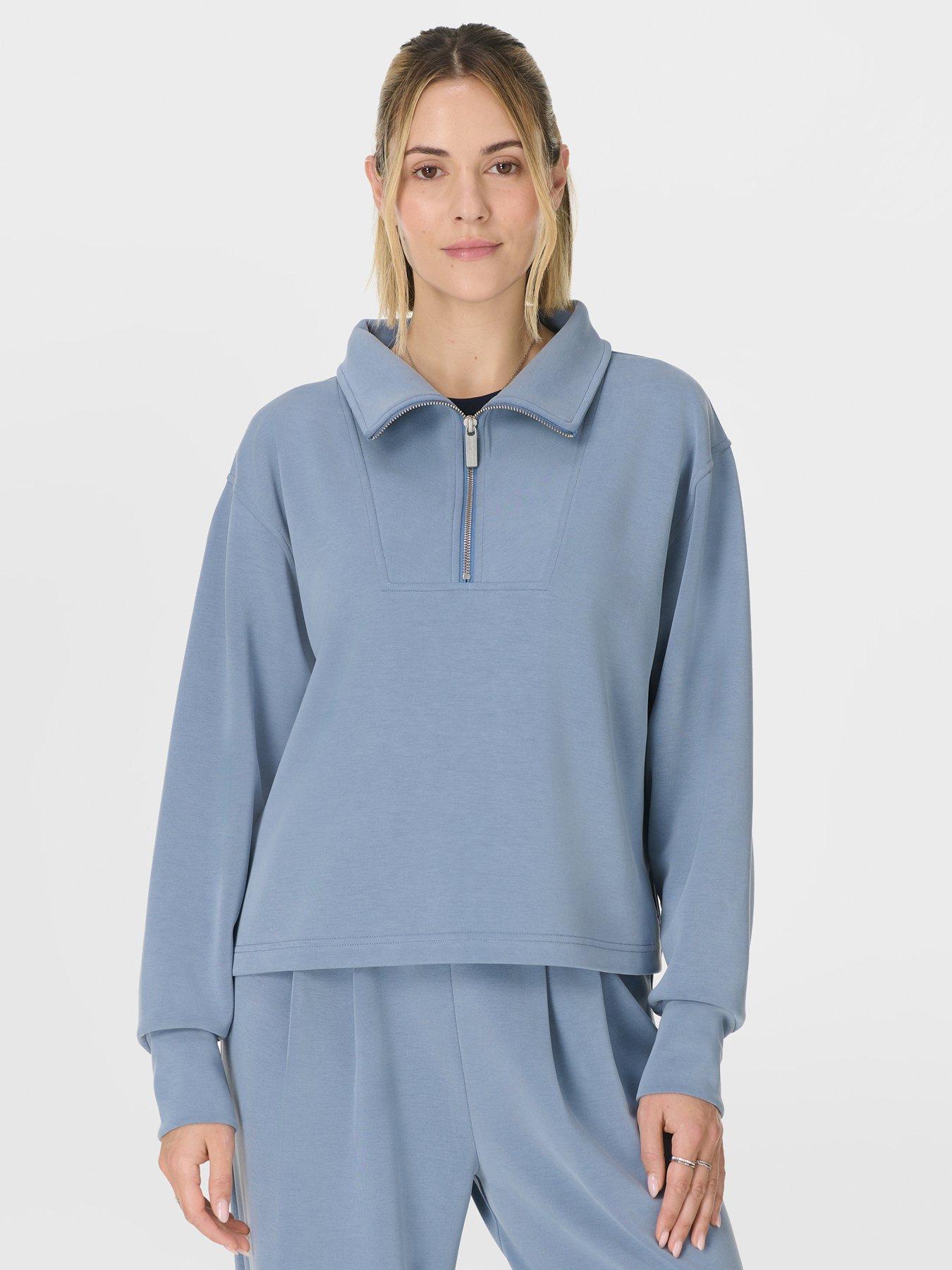 Sweaty Betty Womens Training Sand Wash Half Zip Crop Sweatshirt - Luxe Blue