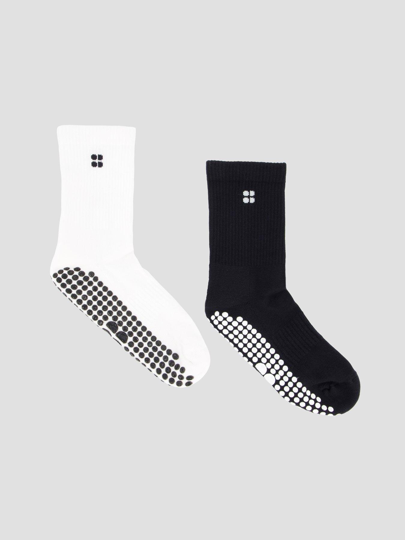 Image 1 of 4 of Sweaty Betty Womens Training Pilates Crew Gripper Sock 2 Pack - White/Black