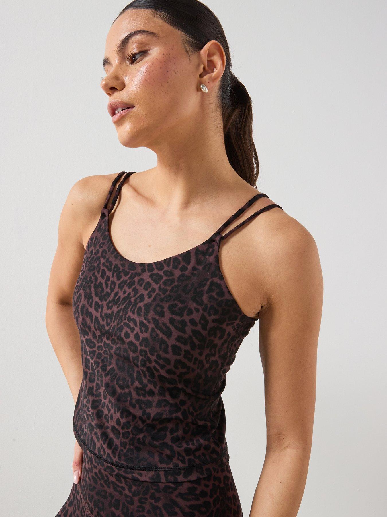 sweaty-betty-womens-training-ultimate-studio-twin-strap-bra-tank-brown-animal-print