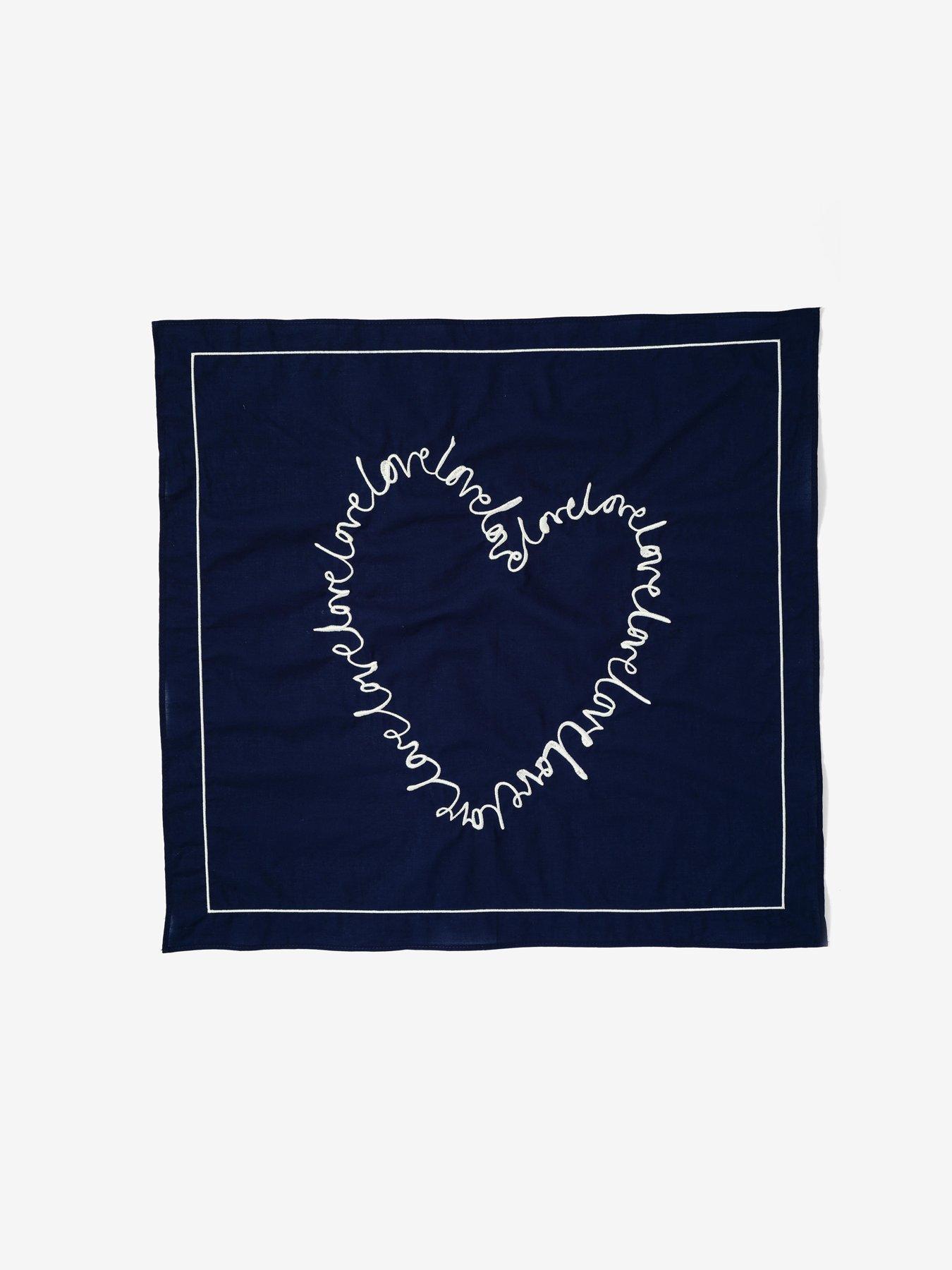 Image 3 of 4 of Mint Velvet Heart Embroidery Square Cotton Scarf - Blue