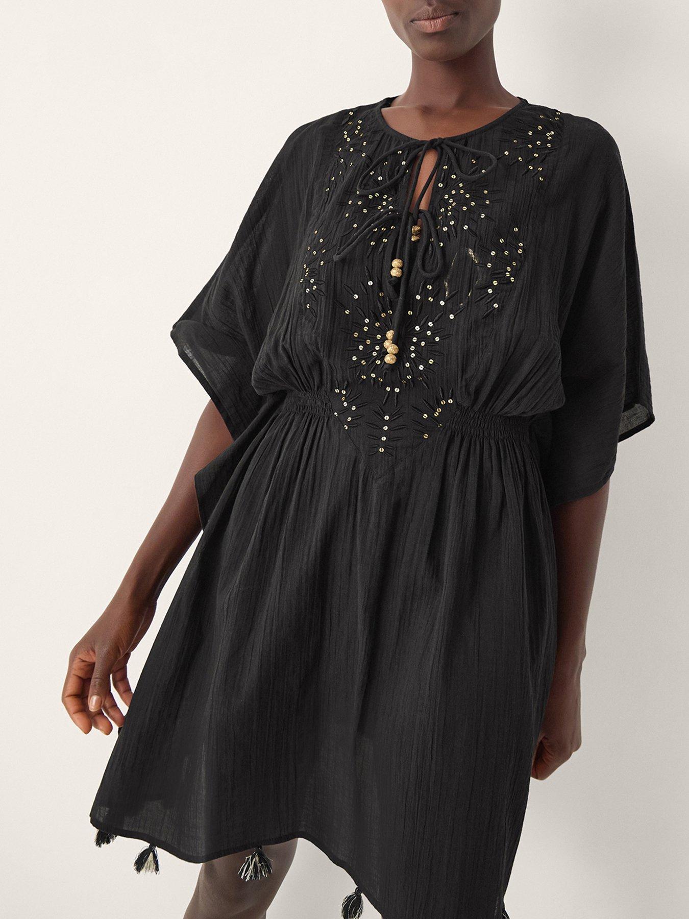 Image 1 of 5 of Monsoon Jada Embellished Mini Kaftan - Black&nbsp;