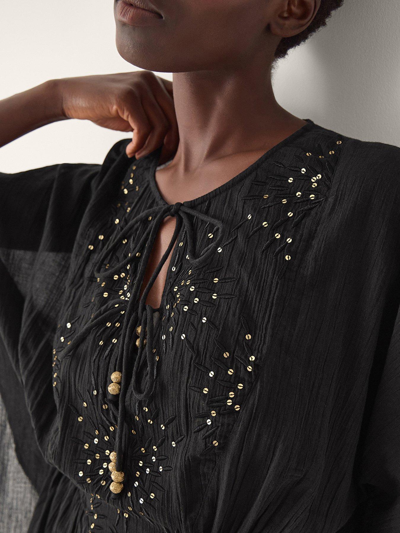 Image 4 of 5 of Monsoon Jada Embellished Mini Kaftan - Black&nbsp;
