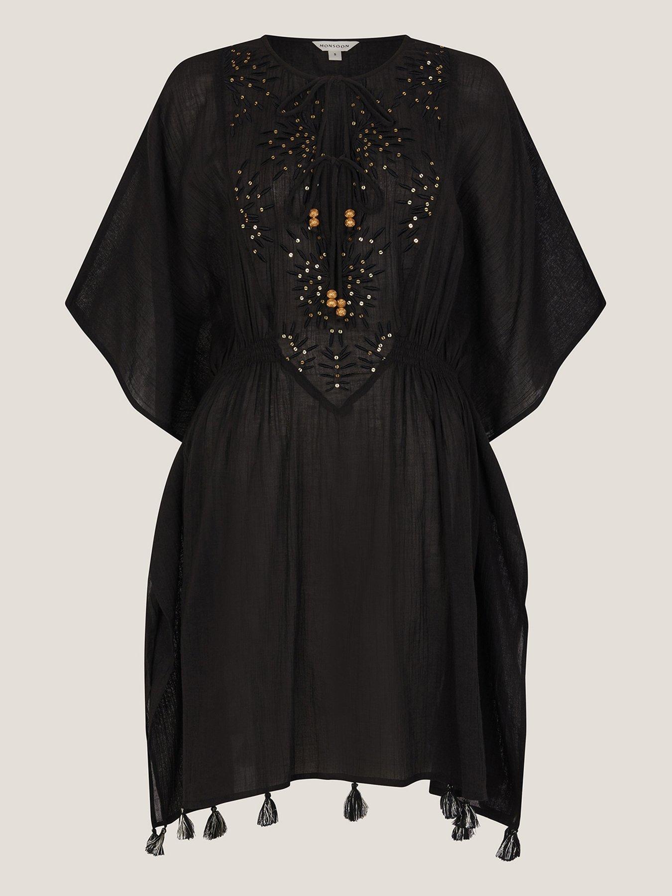 Image 5 of 5 of Monsoon Jada Embellished Mini Kaftan - Black&nbsp;