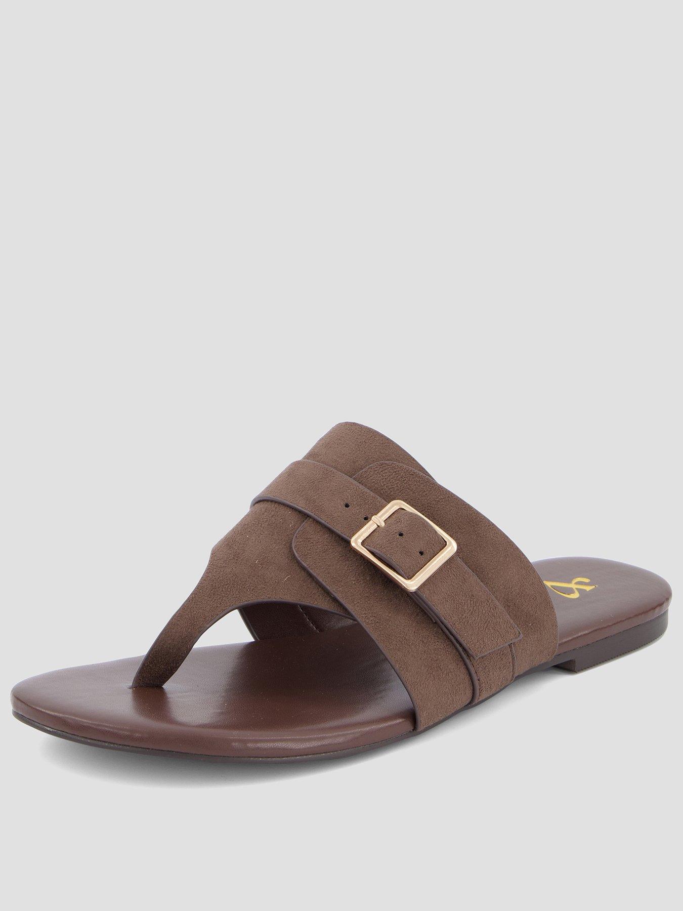 The Very Collection Wide Fit Toe Post Flat Sandal - Brown