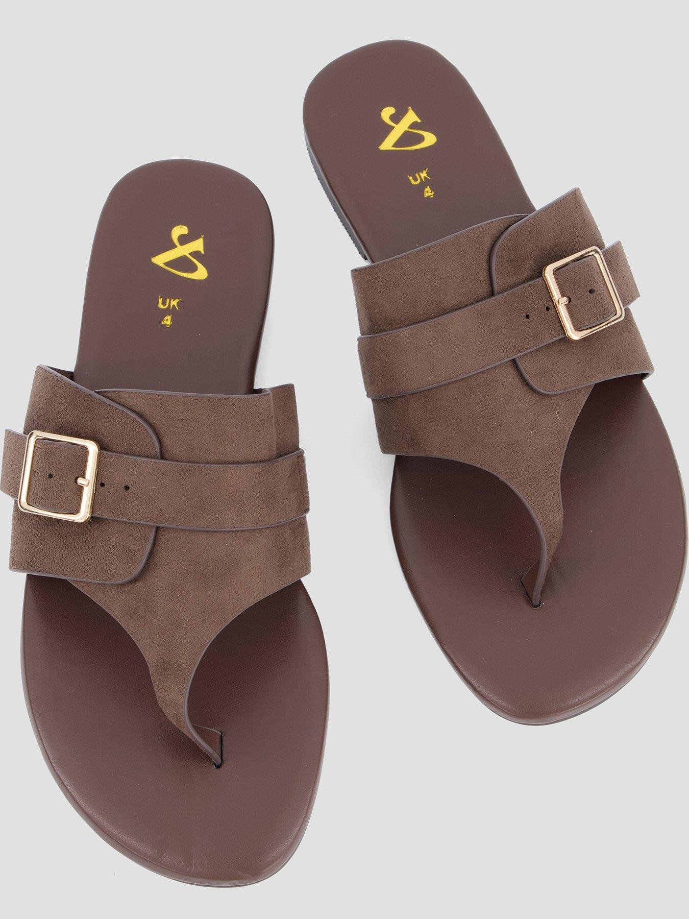 The Very Collection Wide Fit Toe Post Flat Sandal - Brown | Very Ireland