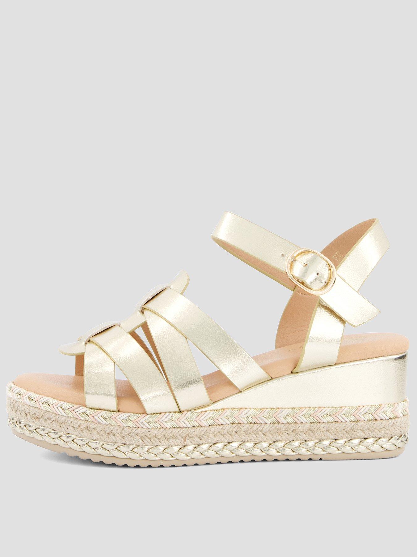 Image 1 of 7 of The Very Collection Wide Fit Low Wedge Sandal - Gold
