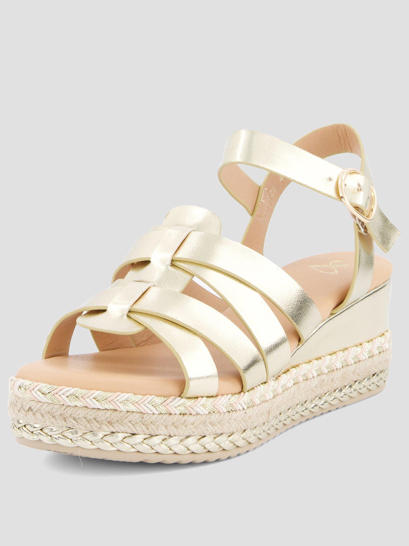 Image 2 of 7 of The Very Collection Wide Fit Low Wedge Sandal - Gold