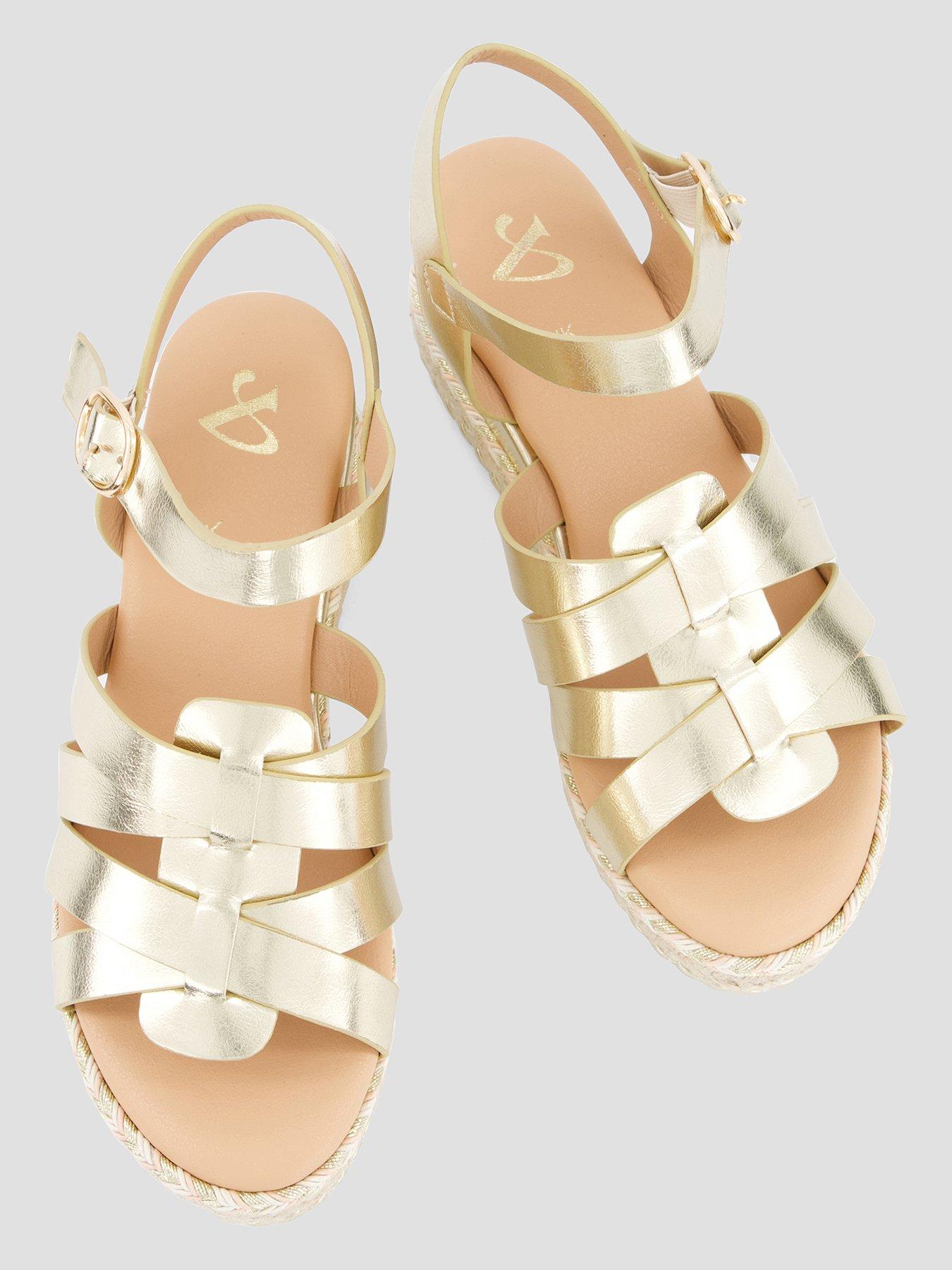 Image 3 of 7 of The Very Collection Wide Fit Low Wedge Sandal - Gold