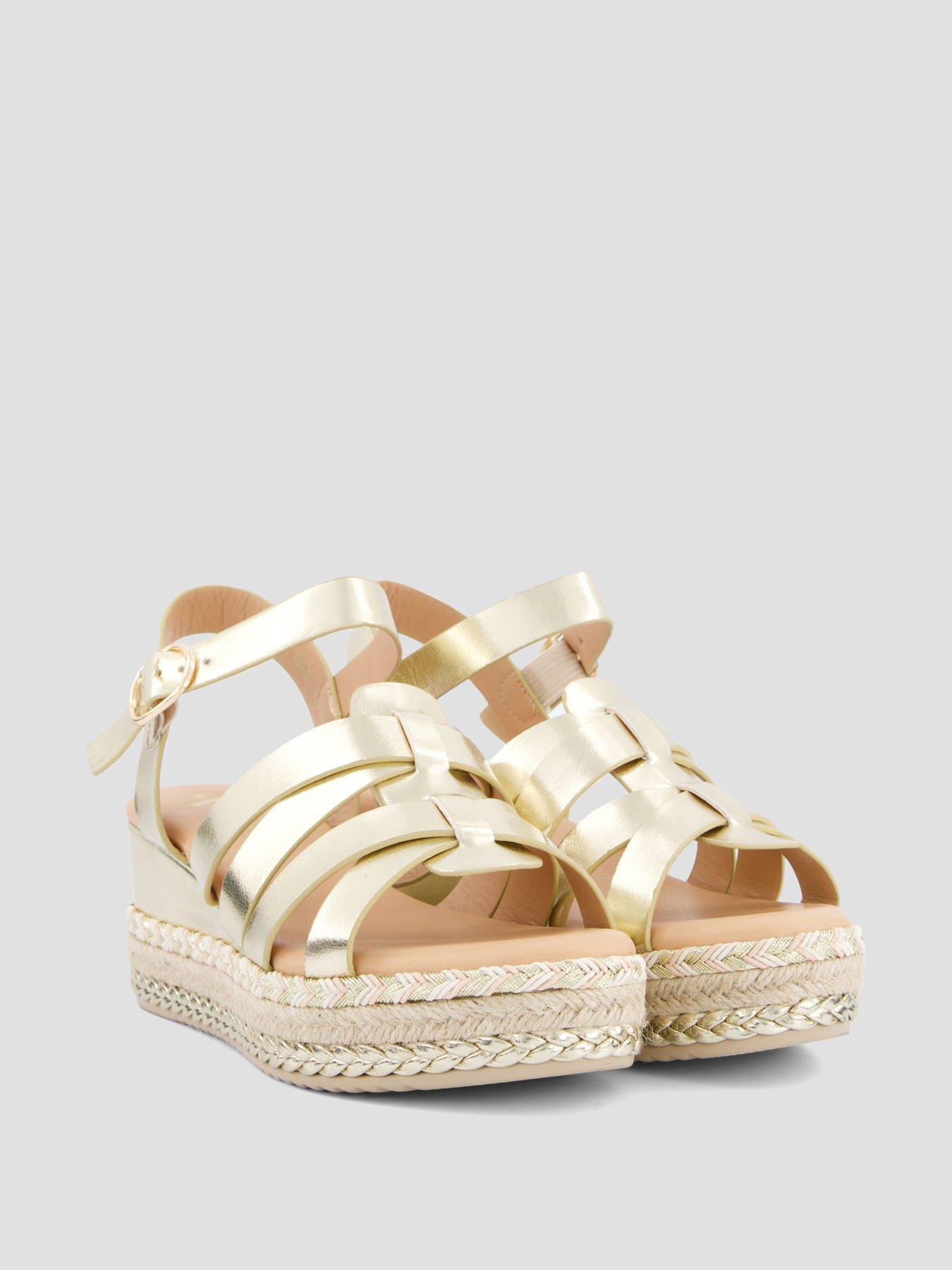 Image 6 of 7 of The Very Collection Wide Fit Low Wedge Sandal - Gold