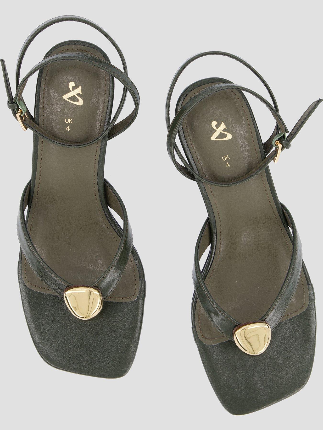 Image 3 of 6 of The Very Collection Toe Thong Strappy Heeled Sandals- Khaki