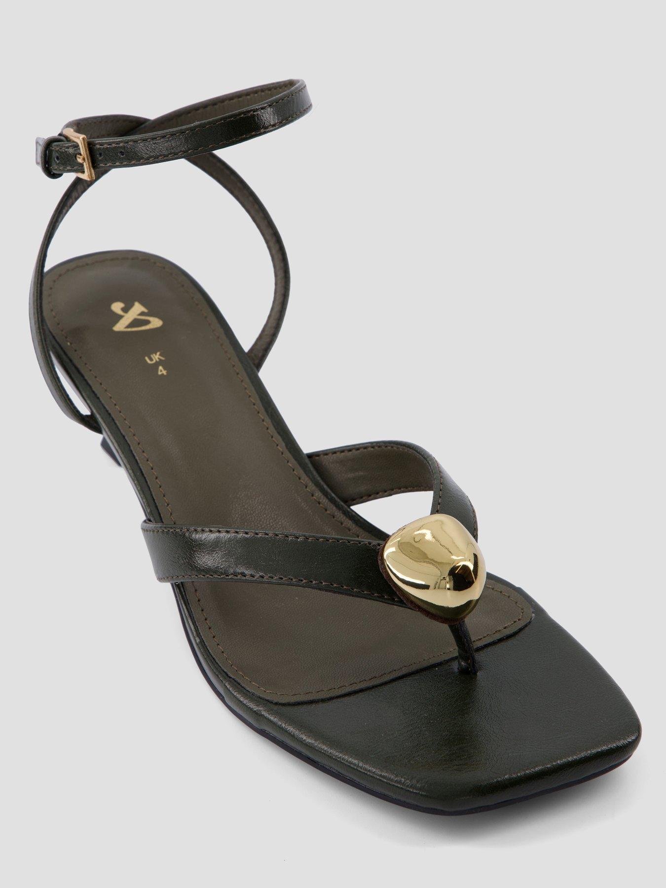 Image 5 of 6 of The Very Collection Toe Thong Strappy Heeled Sandals- Khaki