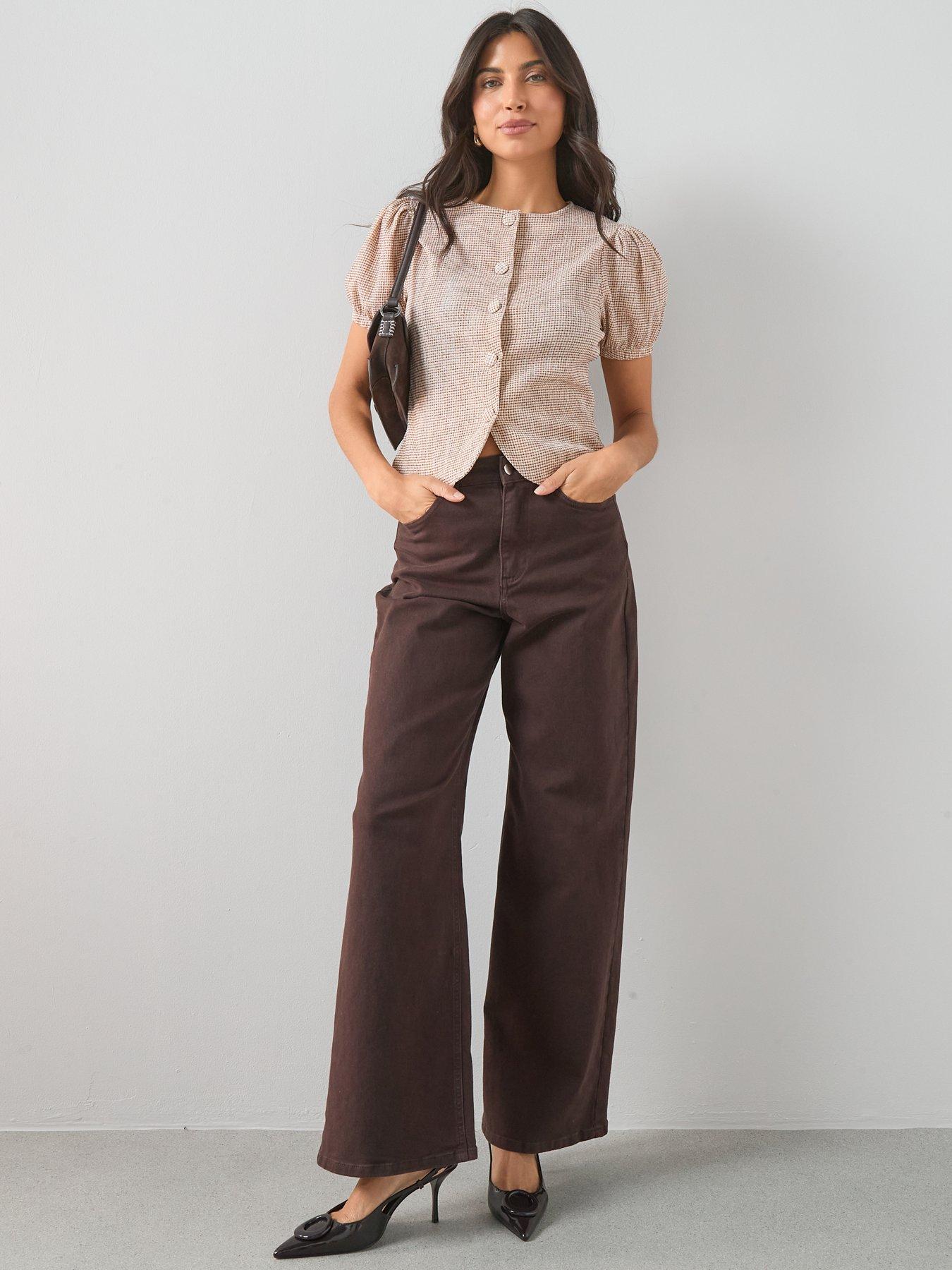 the-very-collection-gingham-puff-sleeve-button-up-top-browndetail