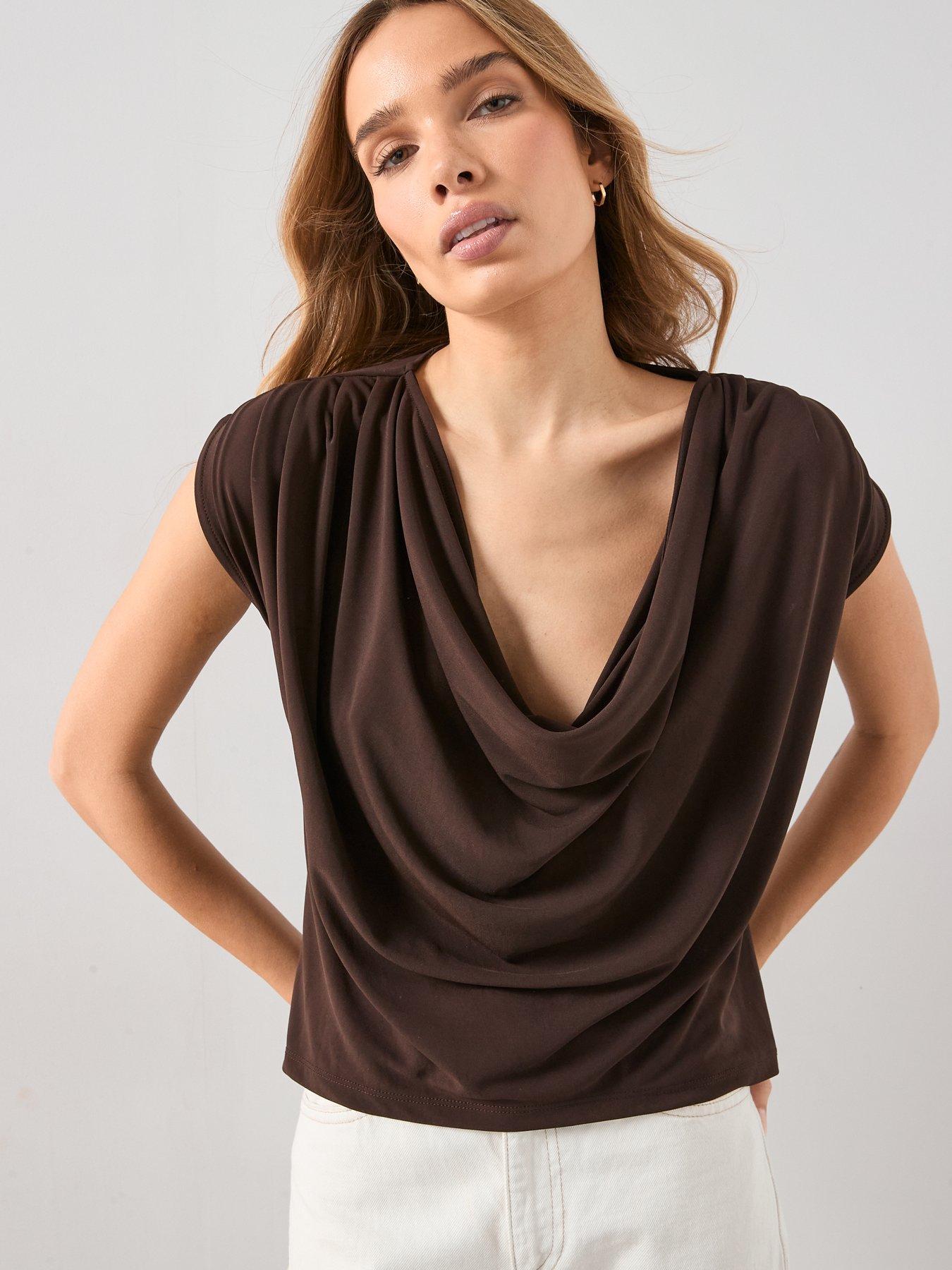The Very Collection Cowl Neck Draped Top - Brown