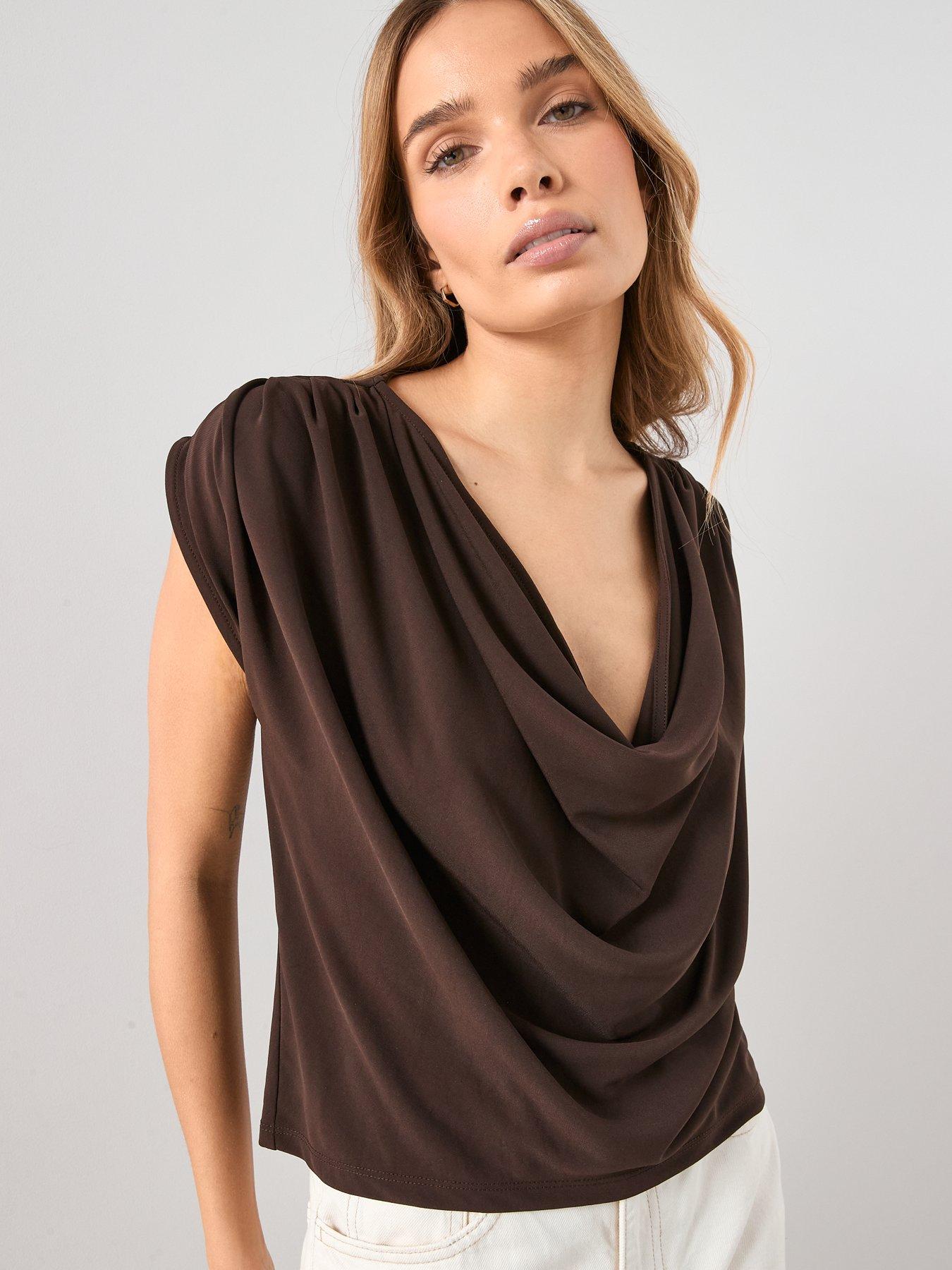 Image 5 of 6 of The Very Collection Cowl Neck Draped Top - Brown