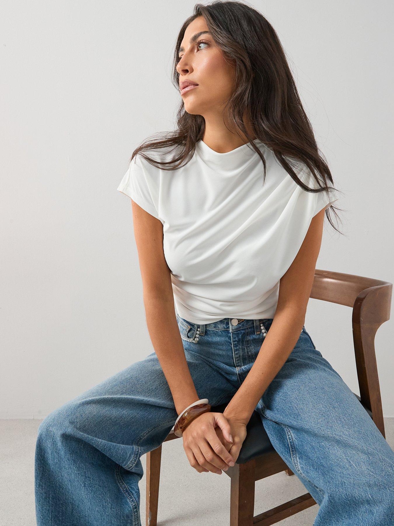 Image 4 of 6 of The Very Collection Draped Grown On Sleeve Top - Cream