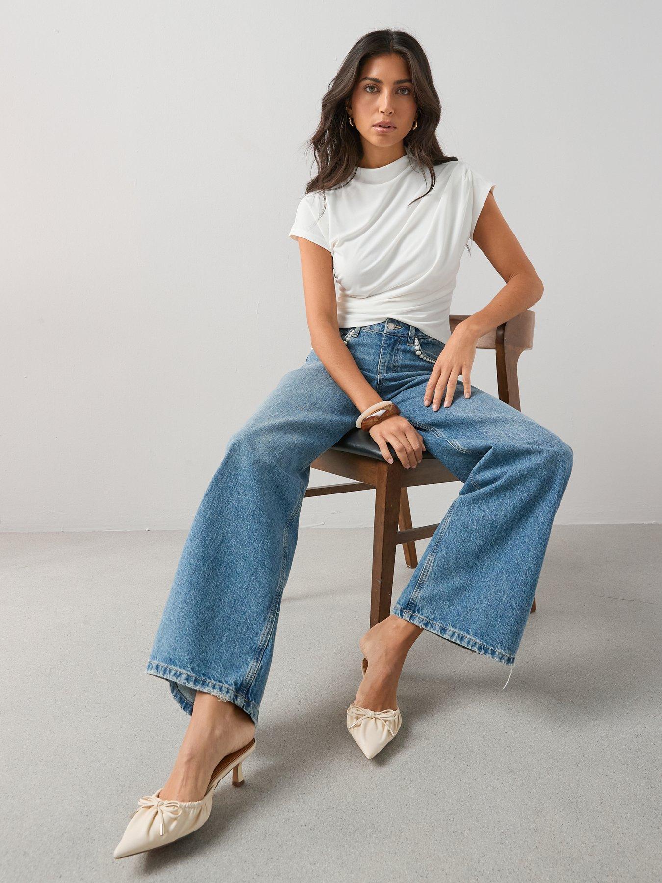 Image 5 of 6 of The Very Collection Draped Grown On Sleeve Top - Cream