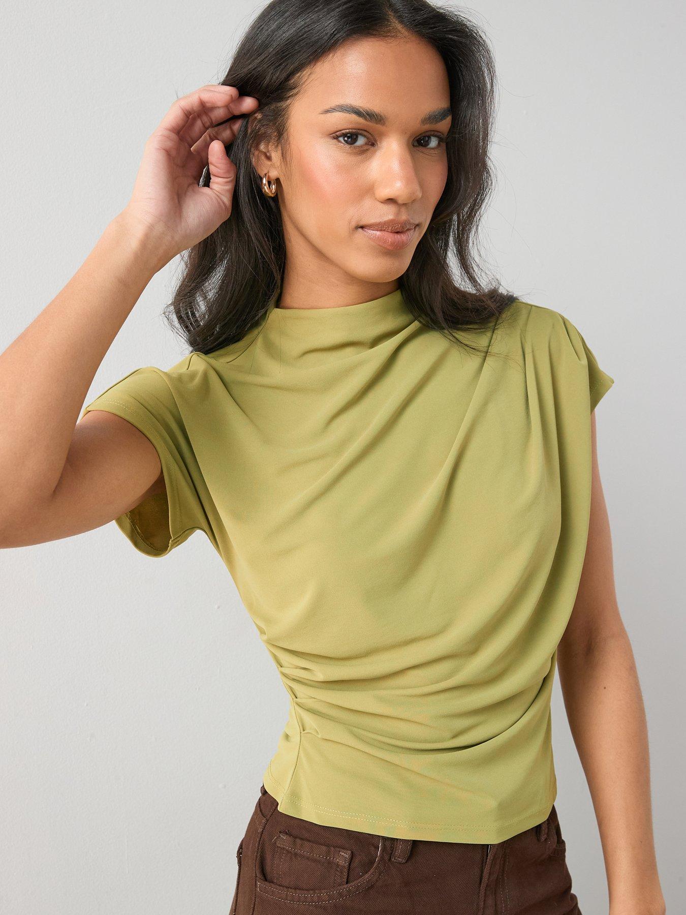 the-very-collection-draped-grown-on-sleeve-top-greenfront