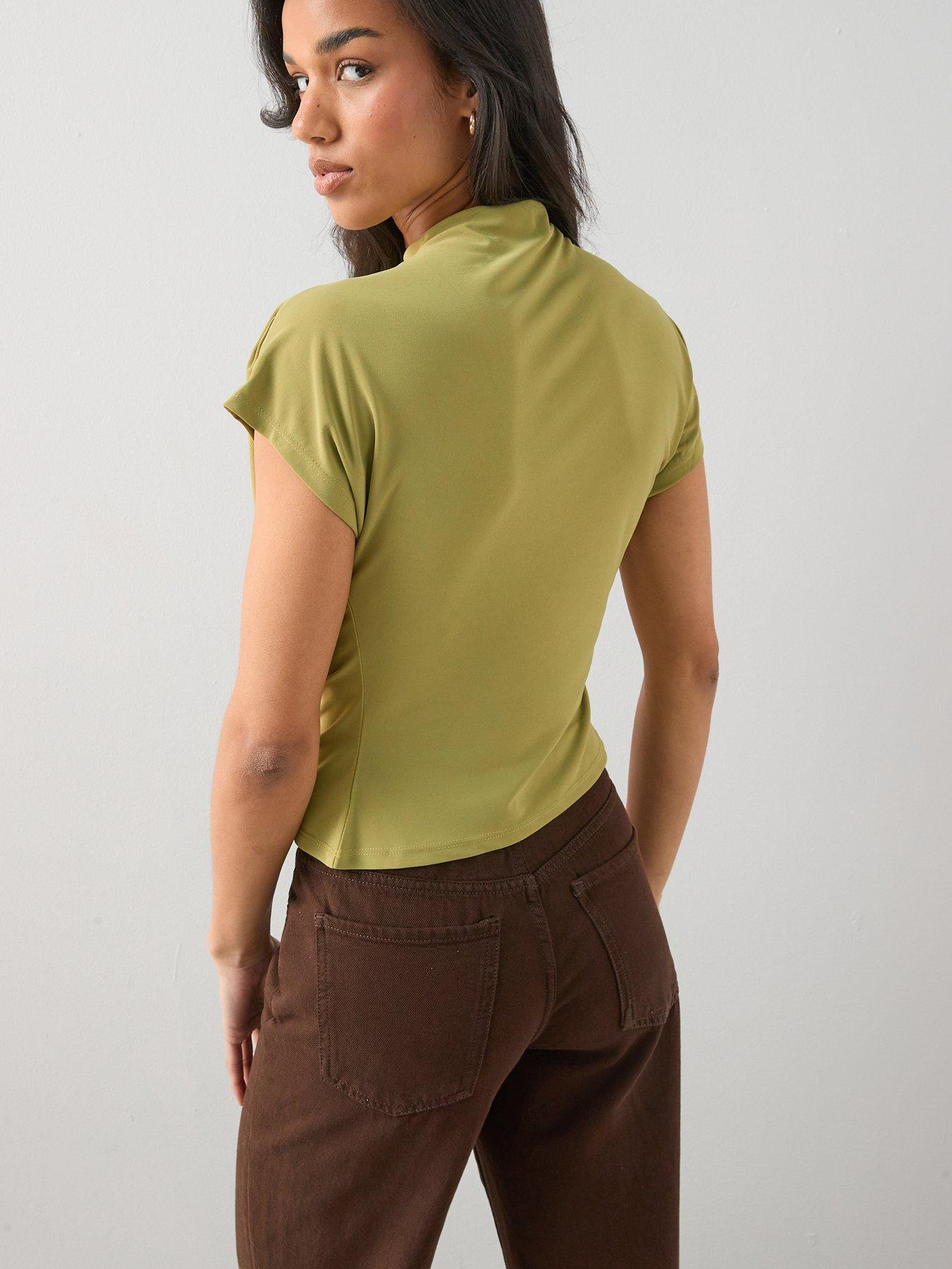 the-very-collection-draped-grown-on-sleeve-top-greenstillFront
