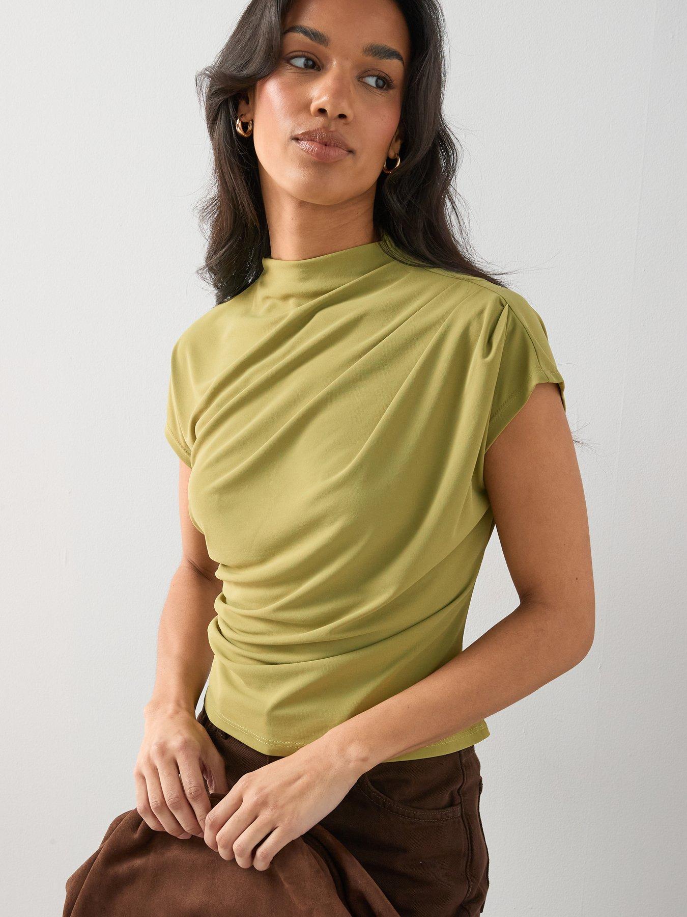 the-very-collection-draped-grown-on-sleeve-top-greenoutfit