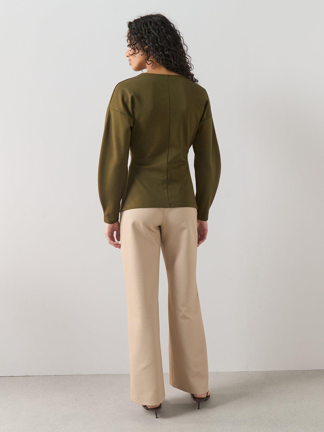 the-very-collection-button-up-volume-sleeve-top-greenstillFront