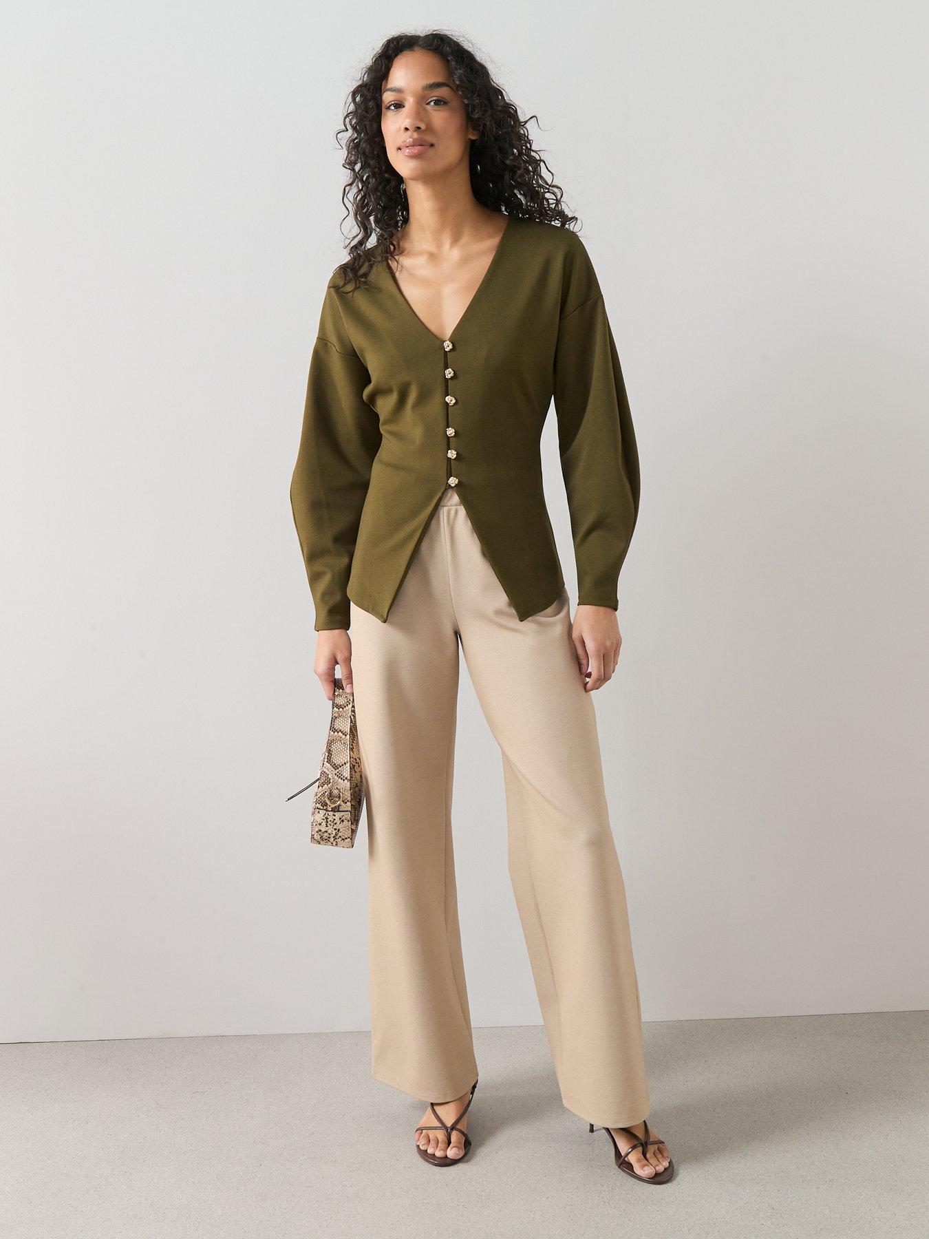 Image 3 of 6 of The Very Collection Button Up Volume Sleeve Top - Green