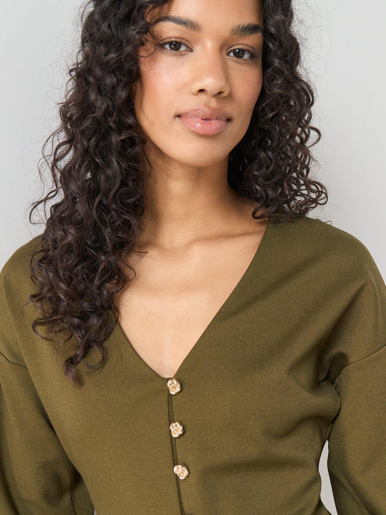 Image 4 of 6 of The Very Collection Button Up Volume Sleeve Top - Green