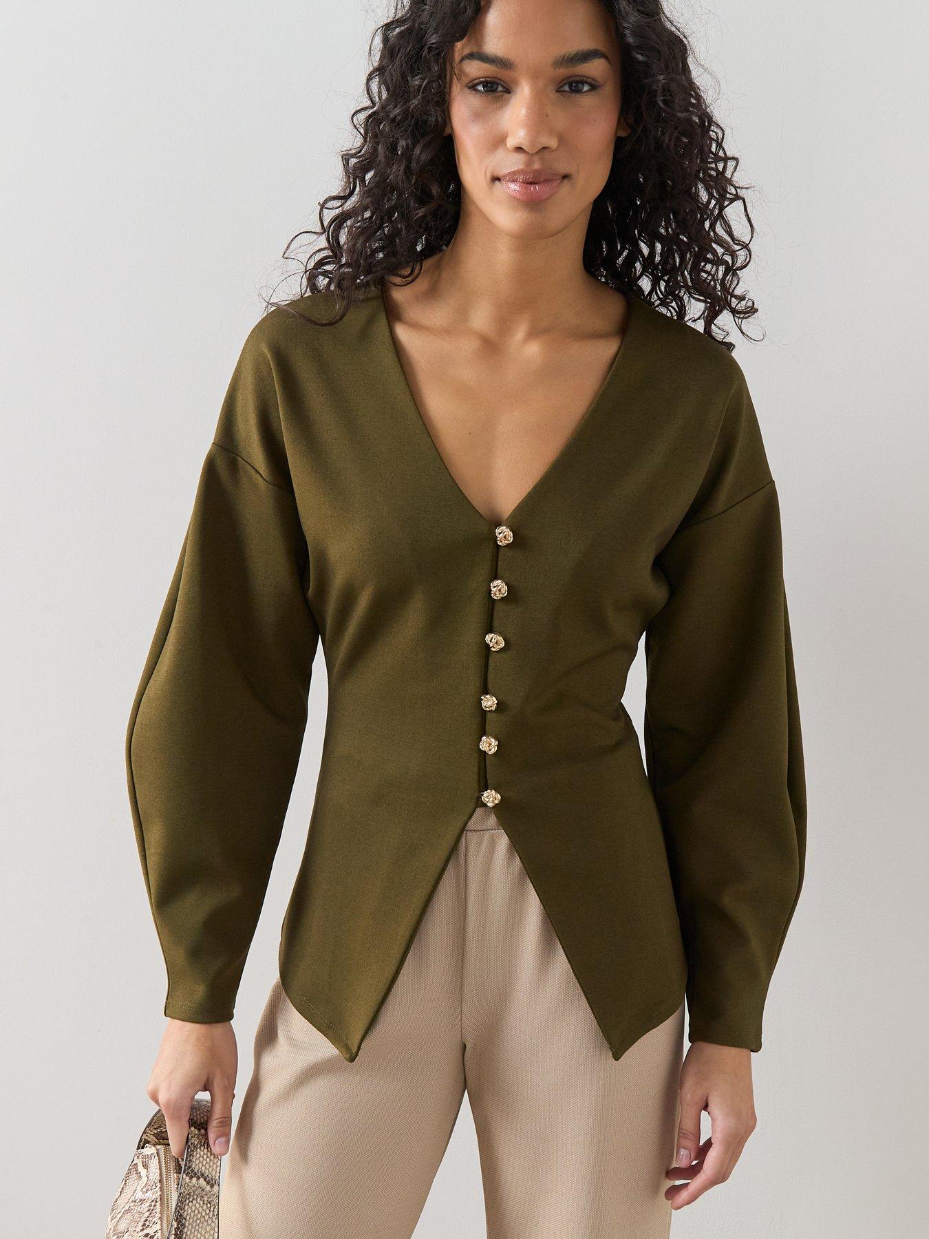 the-very-collection-button-up-volume-sleeve-top-greendetail