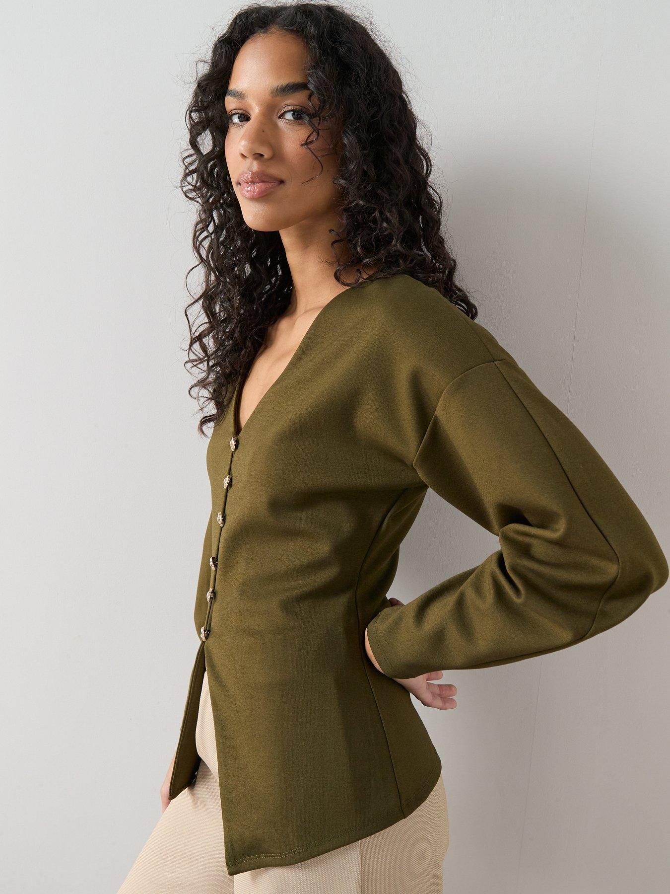 Image 6 of 6 of The Very Collection Button Up Volume Sleeve Top - Green