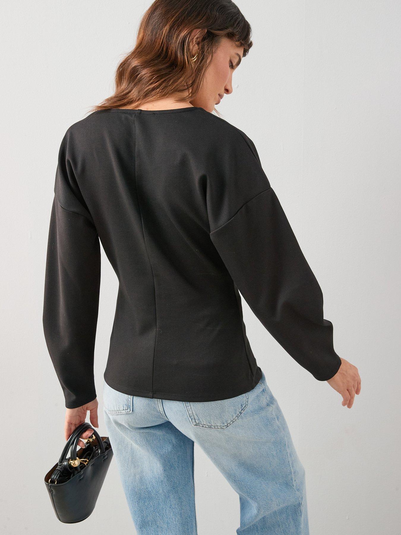 Image 2 of 6 of The Very Collection Button Up Volume Sleeve Top - Black