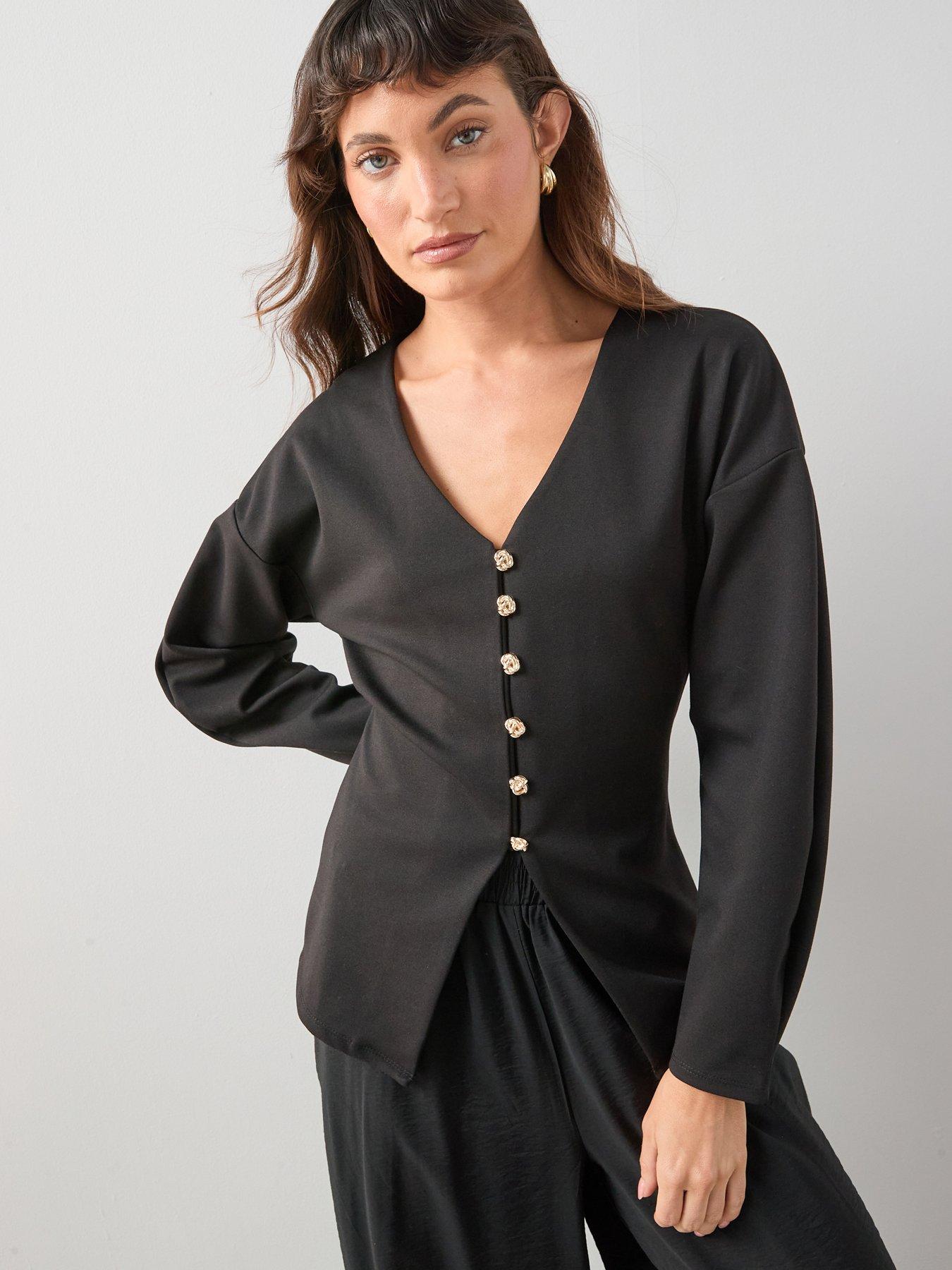 Image 3 of 6 of The Very Collection Button Up Volume Sleeve Top - Black