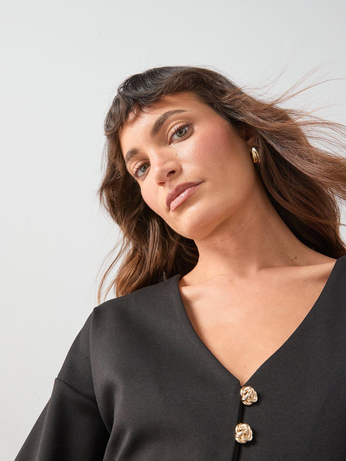 the-very-collection-button-up-volume-sleeve-top-blackoutfit