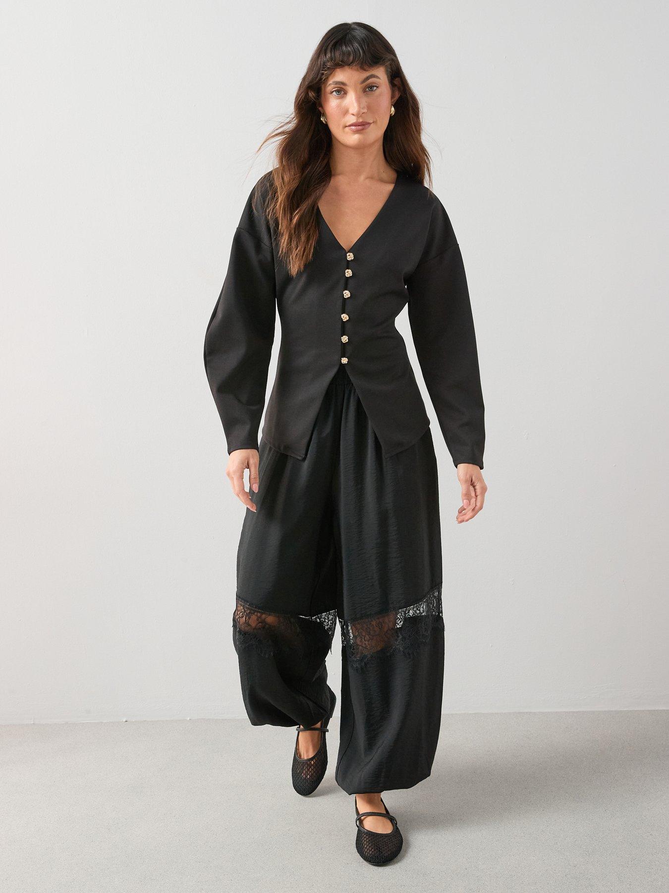 Image 5 of 6 of The Very Collection Button Up Volume Sleeve Top - Black