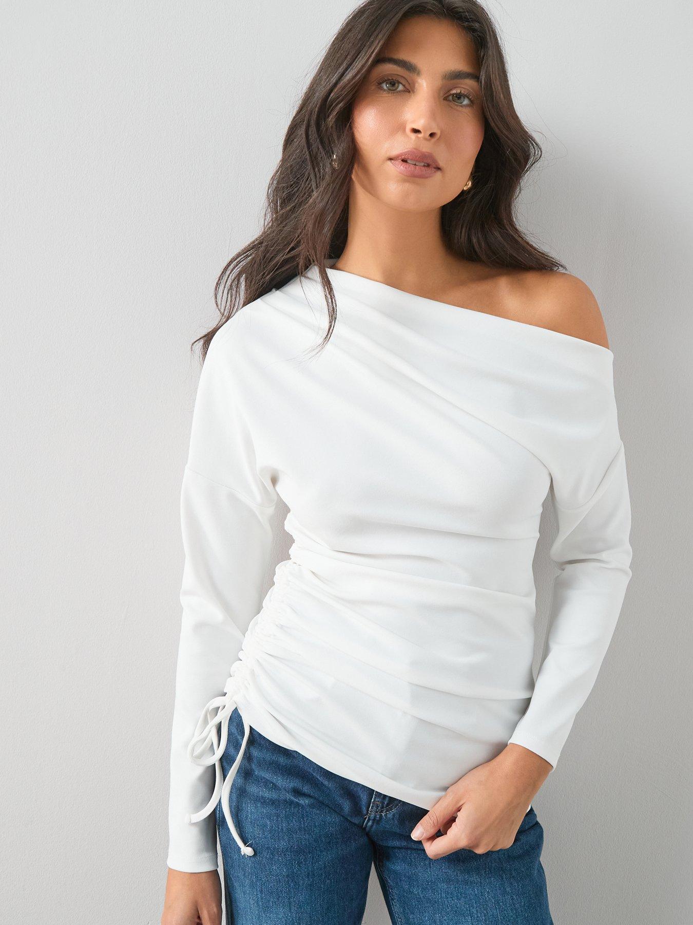 the-very-collection-ruched-off-shoulder-top-creamfront