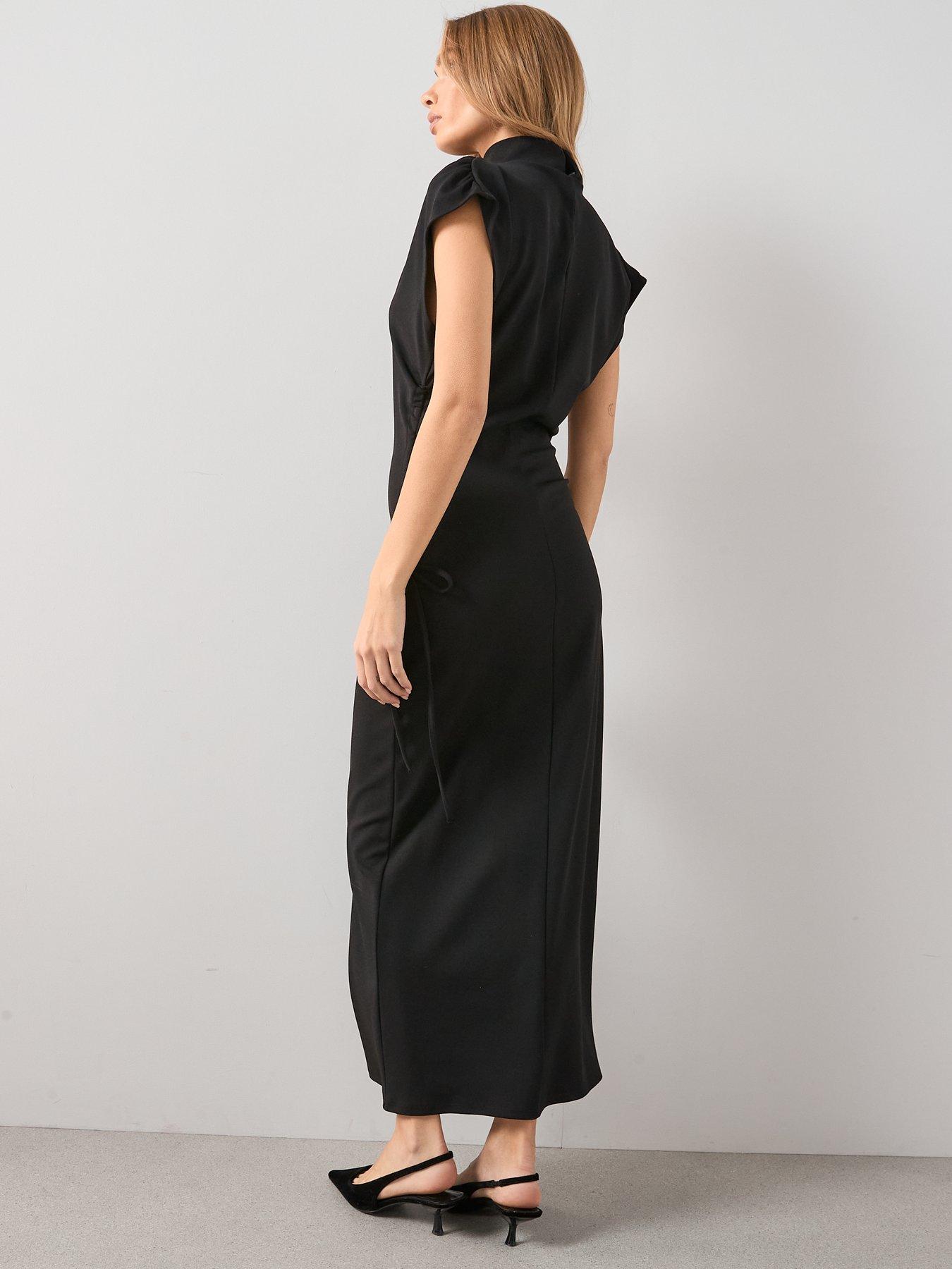 the-very-collection-high-neck-ruched-waist-maxi-dress-blackstillFront