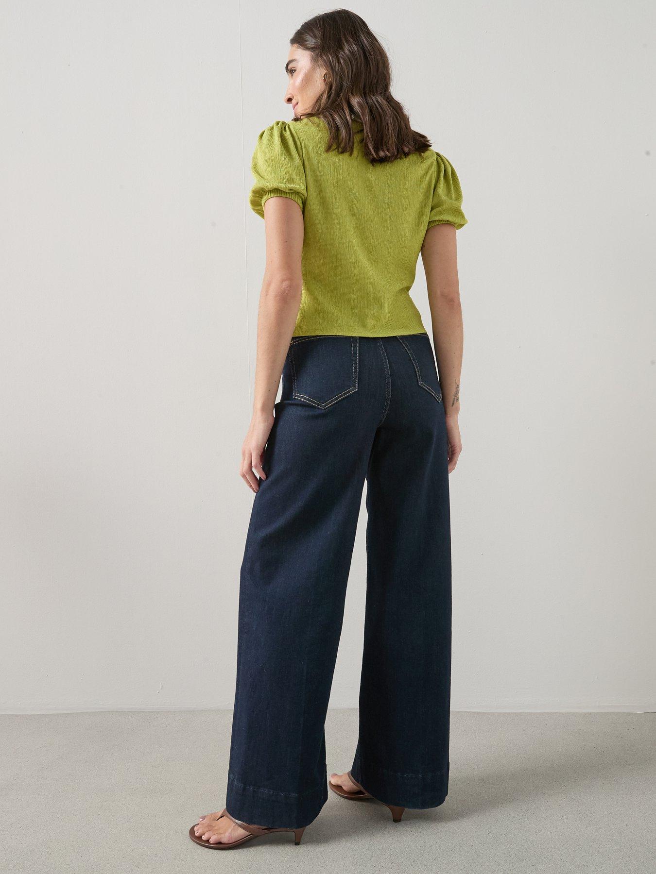 the-very-collection-puff-sleeve-button-up-top-greenstillFront
