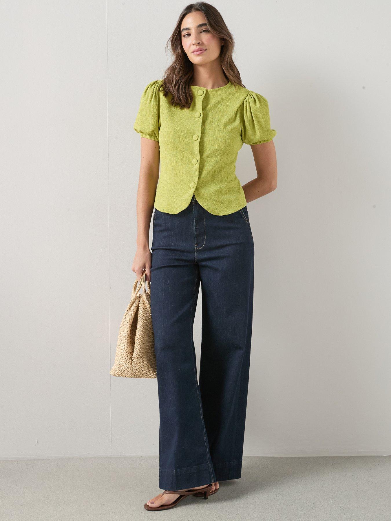 the-very-collection-puff-sleeve-button-up-top-greenback