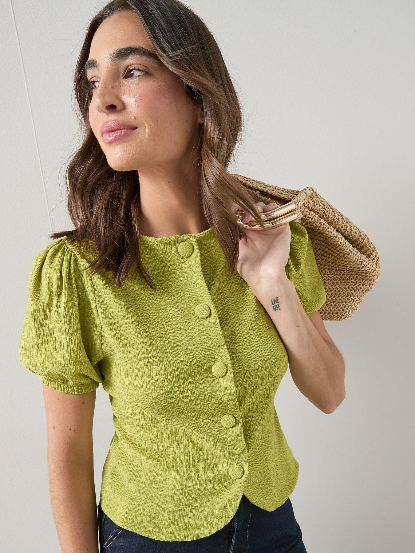 the-very-collection-puff-sleeve-button-up-top-greendetail