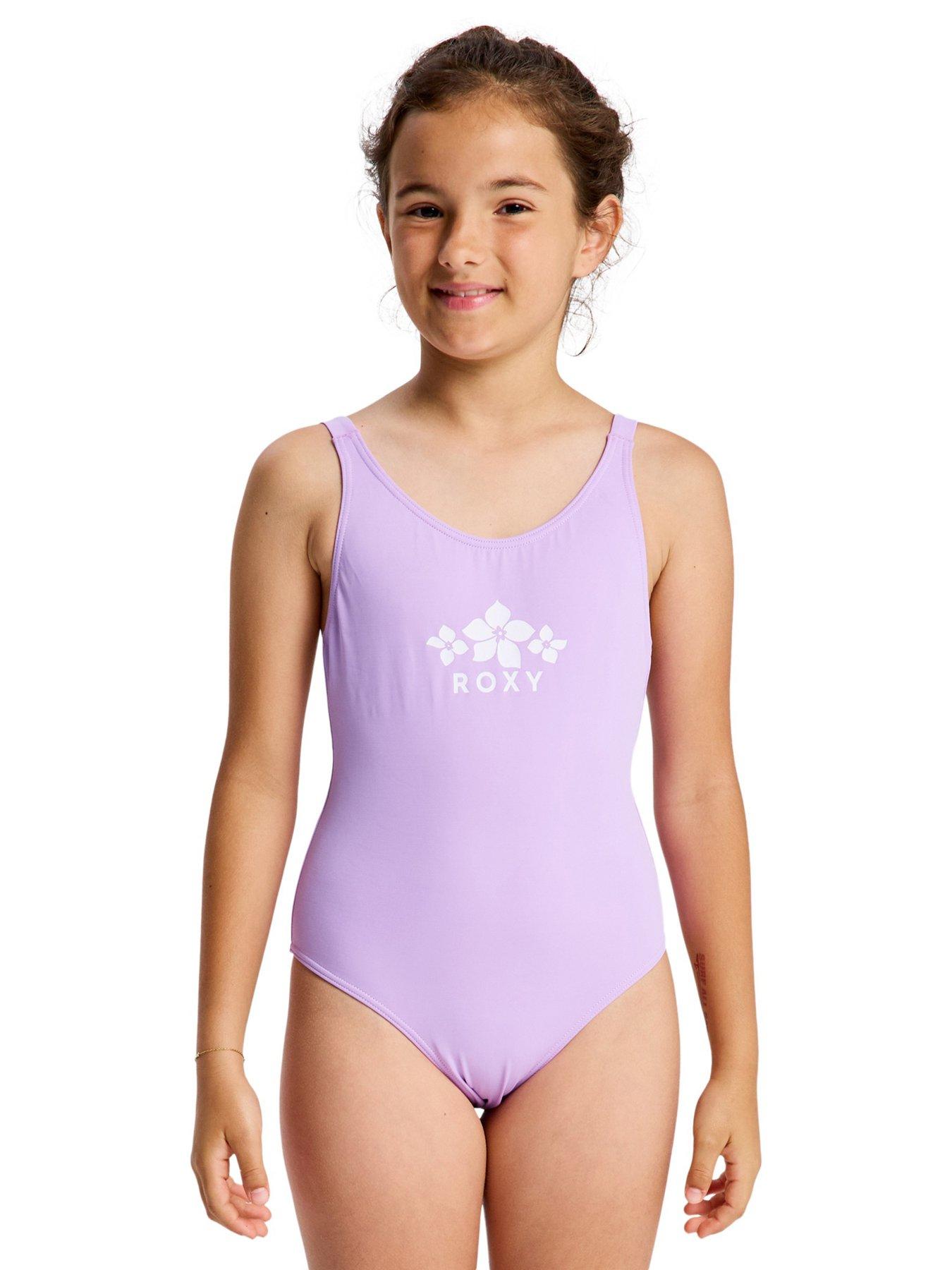 Image 1 of 5 of Roxy Girls Solid Active Swimsuit - Purple