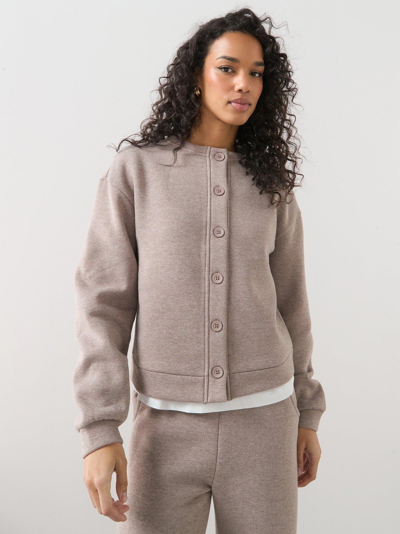 The Very Collection Button Up Sweatshirt Co-Ord - Oatmeal