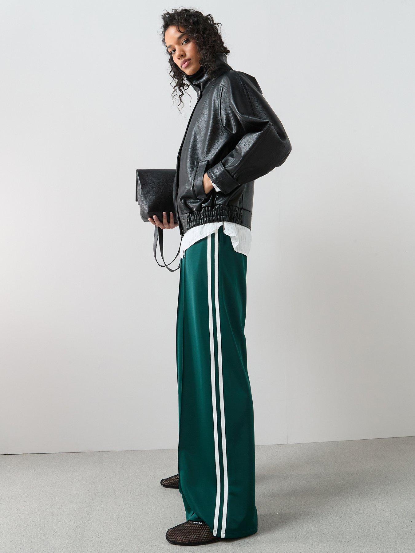 The Very Collection Wide Leg High Waisted Side Stripe Jogger - Green