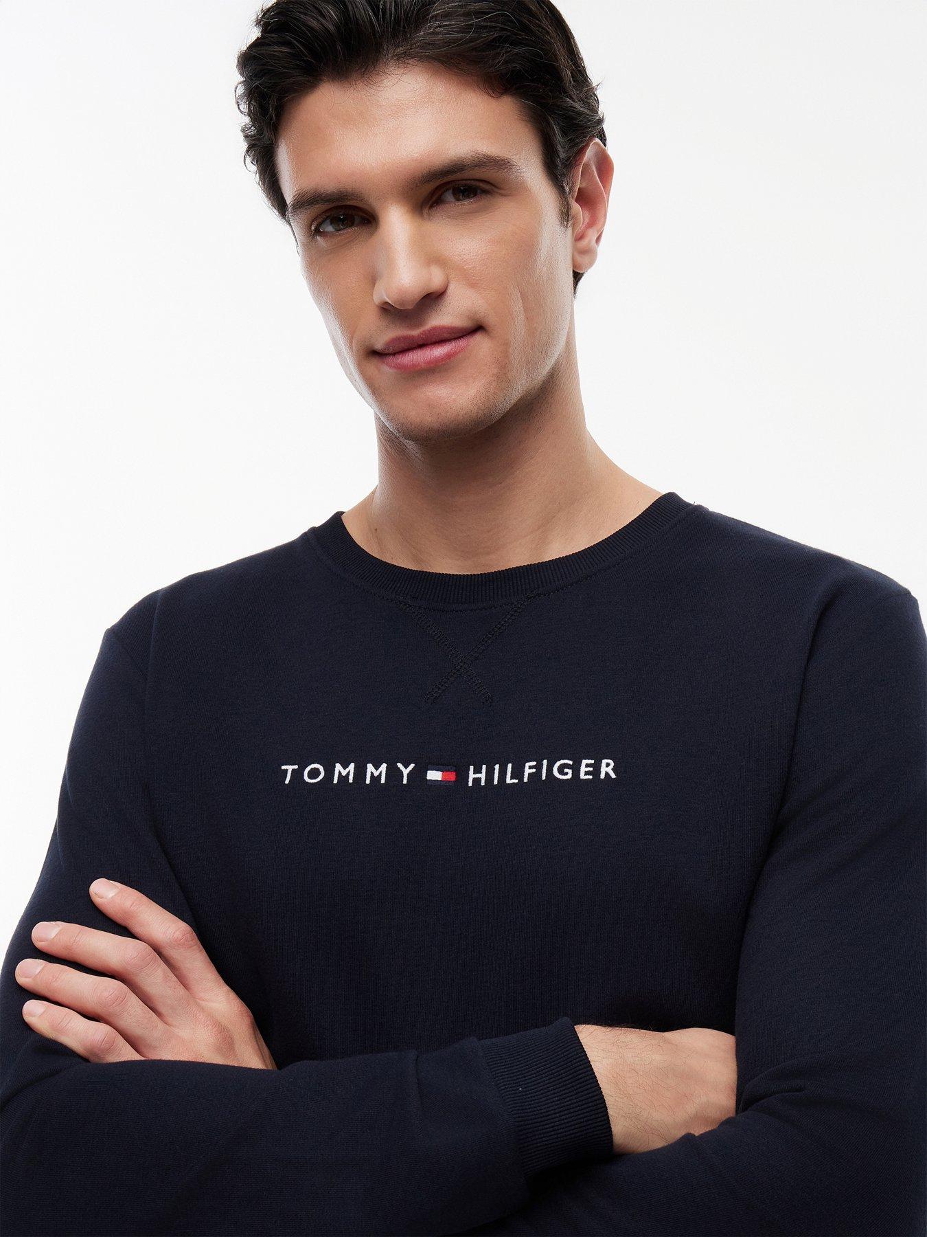 Image 2 of 3 of Tommy Hilfiger Linear Logo Loungewear Sweatshirt- Navy